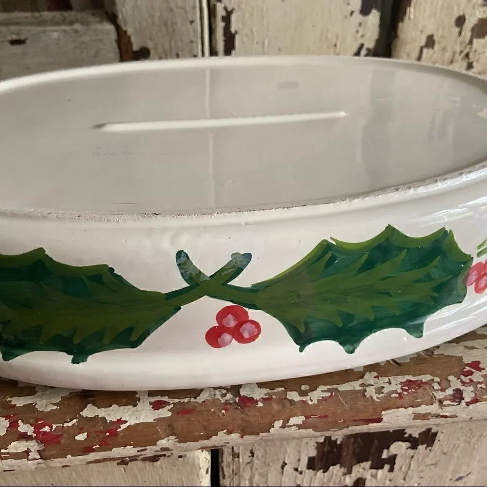 Sara Hand painted Ceramic Casserole Dish Double Handled Made in Italy Holiday